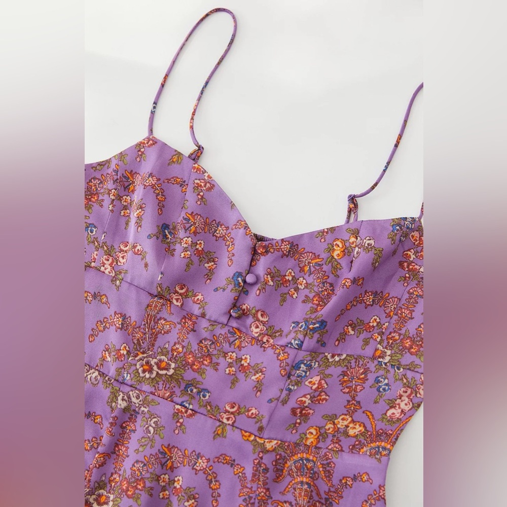 UO Petra Pink Floral Satin Mini Dress .